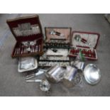 A collection of EPNS including hotelware, entree forks, cased sets of teaspoons etc Condition