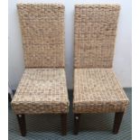 A lot of four contemporary rush dining chairs and a further two brown upholstered dining chairs (