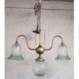 A Victorian brass ceiling light fixture with moulded glass shades Condition Report:Available upon