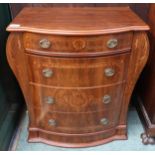 A 20th century mahogany four drawer chest, square top occasional table and a marble pedestal (3)