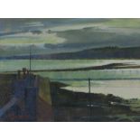 ERIC HUNTLEY RSW (SCOTTISH 1927-1992) TWEED SAND BAR - BRIGHT MORNING  Oil on paper, signed lower
