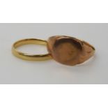 An 18ct gold wedding ring, size Q1/2, weight 2.4gms, and a 9ct signet ring, size U1/2, weight 3.3gms