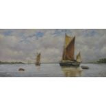 ENGLISH SCHOOL Timber barges entering the Thames, monogrammed, oil on board, dated, 1907, 24 x