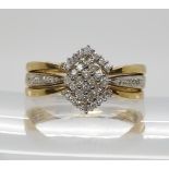 A 9ct gold diamond set stacking ring trio, set with estimated approx 0.25cts of diamonds in total,