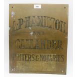 A brass building name plate, A.P. Hamilton and Callander Writers and Notaries Condition Report: