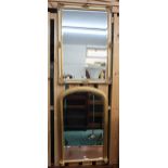 A lot of two contemporary gilt framed bevelled glass wall mirrors and a mahogany two door cabinet (