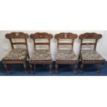 A lot of four 19th century mahogany framed sabre legged dining chairs with tapestry upholstered