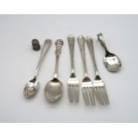 A small collection of silver flatware including two forks by Duncan & Scobie, Sheffield 1919,
