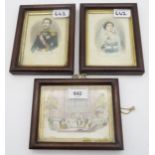 Three miniature hand coloured prints commemorating the marriage of Victoria, Princess Royal to