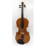 A Conservatory London violin, two piece back 35.5cm with bow and case Condition Report:Available