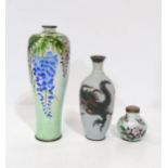 A Japanese cloisonné Gin Bari vase decorated with wisteria, a similar ponce pot, and a white