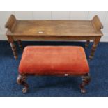 A Victorian oak window seat and a mahogany framed upholstered footstool (2) Condition Report: