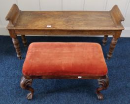 A Victorian oak window seat and a mahogany framed upholstered footstool (2) Condition Report: