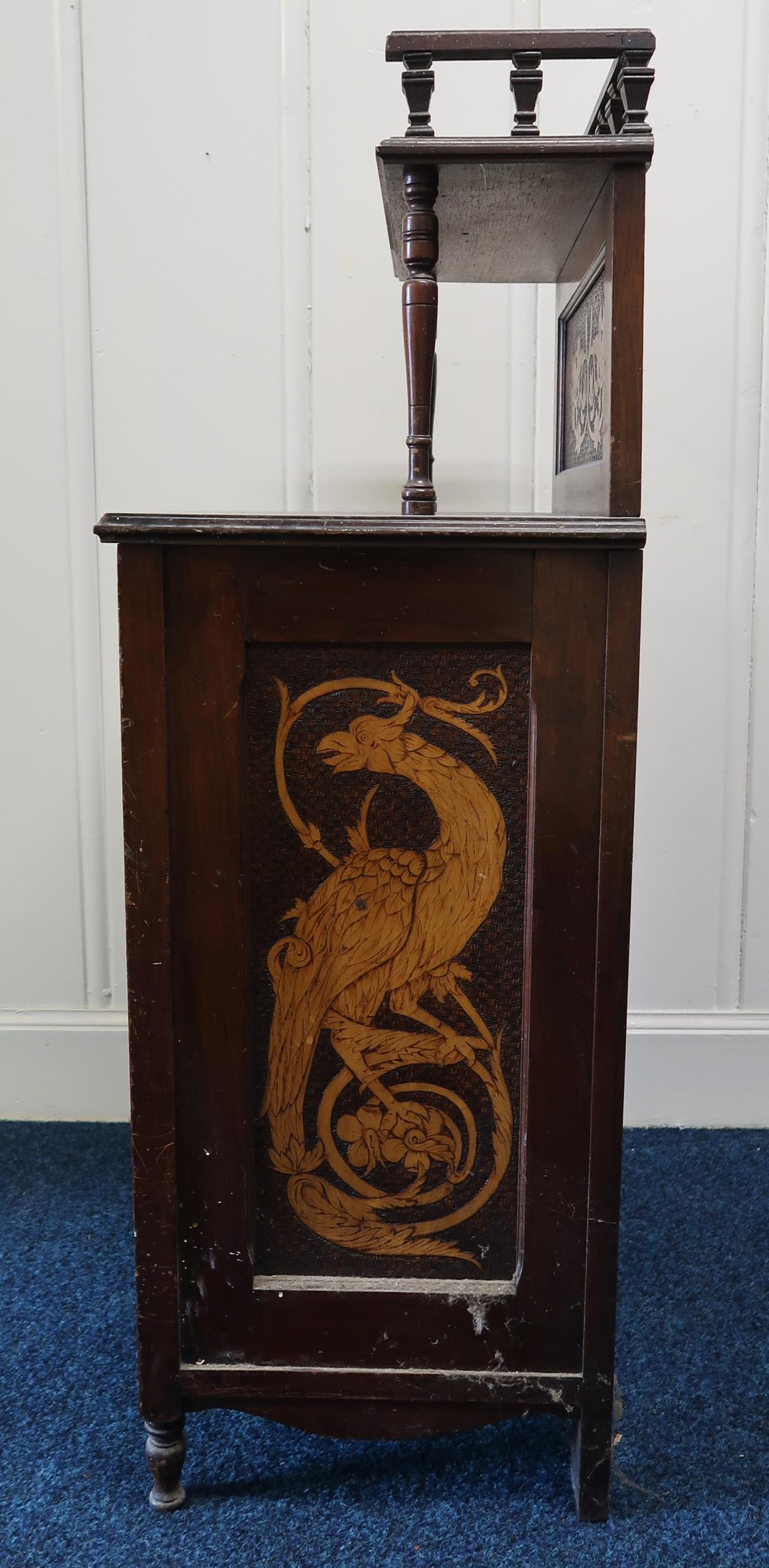 A Victorian oak music cabinet with inlaid pokerwork panels Condition Report:Available upon request - Image 2 of 2