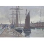 ROBERT LEWIS SUTHERLAND Fishing boats in port, signed, oil on canvas, 39 x 55cm Condition Report: