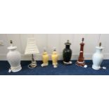 A lot six assorted ceramic table lamps and a brass table lamp (7) Condition Report:Available upon