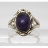A Georg Jensen silver and amethyst ring, pattern number 82, finger size O1/2 Condition Report:the