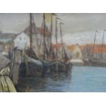 BRITISH SCHOOL Fishing boats in port, monogrammed, oil on canvas, 30 x 40cm Condition Report: