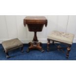 A Victorian rosewood sewing work table on quatrefoil base, a gilt framed portrait of a gentleman and