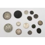 A George II silver sixpence together with assorted British, American and Roman coins Condition