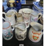 A collection of Scottish Pottery including Glasgow Coat of Arms jug, Bell's Primrose jug, Alloa fern