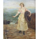 C MITCHELL Fisher woman, signed, oil on canvas, 60 xd 50cm and two watercolours (3) Condition