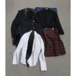 A gent's kilt in Stuart of Bruce tartan, 40" waist, two jackets 42" chest, a black evening jacket