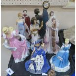 Assorted figures including Royal Worcester Queens 80th & Diamond Wedding Anniversary, Doulton