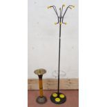 A mid 20th century Sputnik/atomic style free standing hat and coat stand and a free standing brass