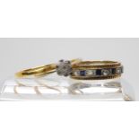 A vintage 18ct and platinum, diamond accent flower ring, size M, weight 1.3gms, a 22ct gold