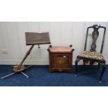 A 19th century ebonised Chinoiserie style chair, Victorian rosewood piano stool and a oak music