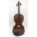 A two piece back violin 35.5cm with bow and case Condition Report:Available upon request