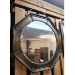 An early 20th century brass octagonal framed wall mirror and a framed print of Glasgow in the 18th