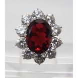 An 18ct gold cz and red gem set statement cluster ring, size M, weight 11.1gms Condition Report: