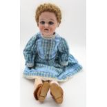 ARMAND MARSEILLE BISQUE HEAD DOLL 49cm high,with sleeping glass eyes, costume, chair and other items