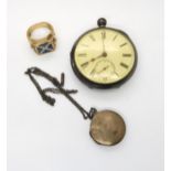 A silver pocket watch, hallmarked Birmingham 1896, a gold plated silver Saltire ring set with