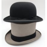 GREY TOP HAT Dormie, 6 7/8 size, Bates black bowler hat, 6 5/8 size and two pairs of Grenson tan