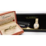 A gold filled ladies Longines watch in original box, together with a 9ct gold Swiss movement gents