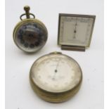 A Roskopf mariners brass and glass ball watch, a compensated barometer by Short & Mason London and a
