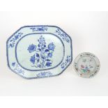 A CHINESE EXPORT BLUE AND WHITE OCTAGONAL ASHET painted with flowers within a cable pattern, 42cm