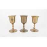 THREE 18TH CENTURY IRISH CATHOLIC BRASS COMMUNION RECUSANT CHALICES each bowl can be unscrewed,