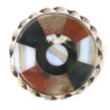 A WHITE METAL SCOTTISH AGATE BROOCH set with different agates and hardstones with precise lapidary