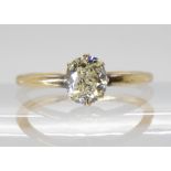 A CUSHION CUT DIAMOND SOLITAIRE set with estimated approx 1ct diamond, to eight clawed mount and
