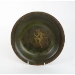 A DANISH ART DECO VERDIGRIS-PATINATED BRONZE PLATE decorated with a female figure and large fish,