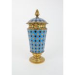 A 19TH CENTURY SEVRES POT POURRI URN AND COVER the turquoise ground with black, pink and gilt