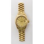 18CT GOLD ROLEX OYSTER PERPETUAL DATEJUST WATCH  with diamond set dial. Length of strap 16cm, weight