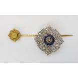 SCOTS GUARDS SWEETHEART BROOCH AND PIN the brooch made in white metal and set with diamonds