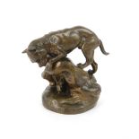 AFTER CLOVIS-EDMOND MASSON (1838-1913) a bronze of a dog hunting a rabbit, 10.2cm high Condition