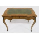 A VICTORIAN BURR WALNUT AND SATINWOOD INLAID BUREAU PLAT with green leather writing skiver above