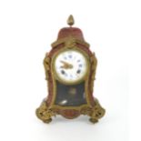 A FRENCH 19TH CENTURY POTONIE OF PARIS BOULLE WORK MANTEL CLOCK white enamelled dial with Roman